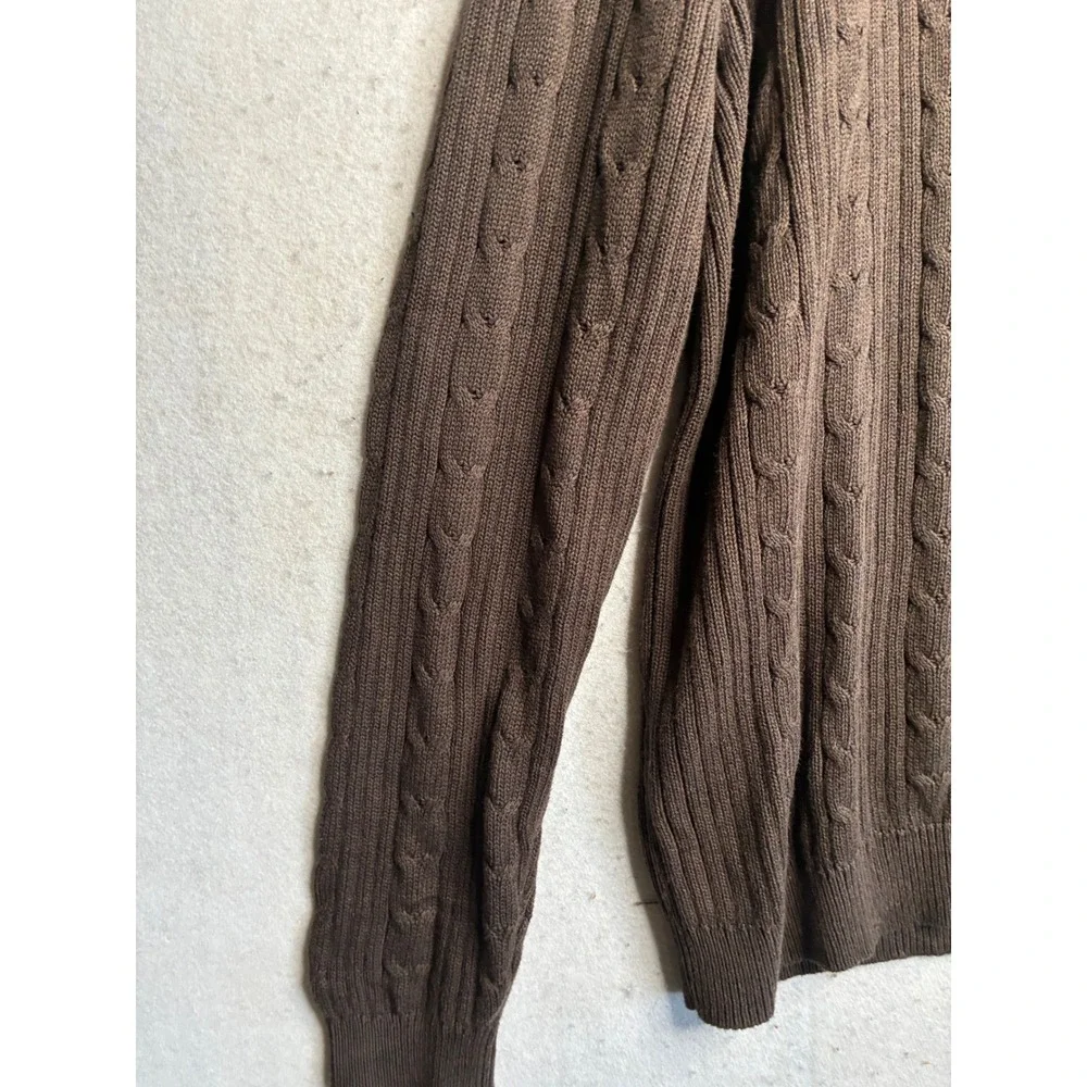 Eddie Bauer Mens Brown Cable Knit Cotton Crew Neck Sweater Large Tall L T 6298